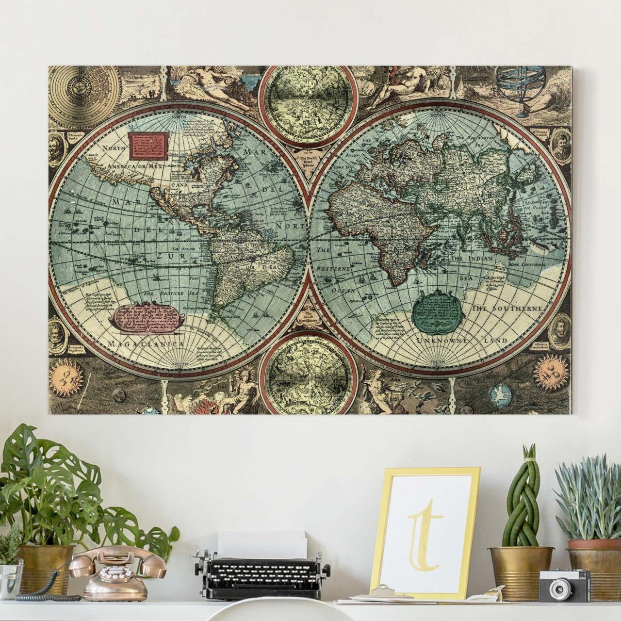 Die alte Welt Leinwandbild Weltkarte - Querformat