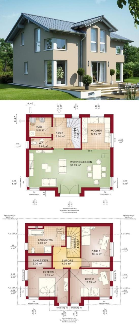 Einfamilienhaus Architektur mit Satteldach & Querhaus - Haus bauen